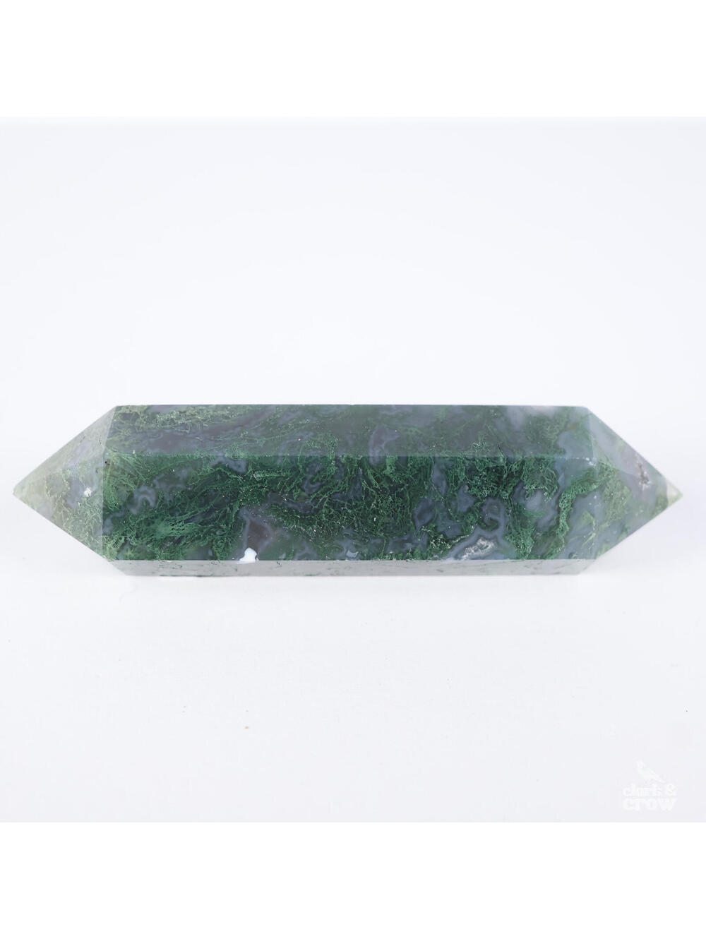 Moss Agate Crystal Wand 4" Natural Green Stone Point Polished Healing Tower 0180